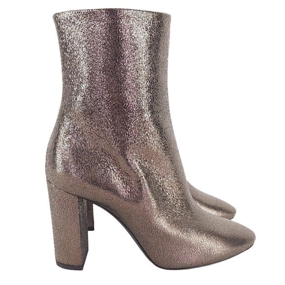 Saint Laurent Lou Ankle Boot 36 6 Metallic Leather Gun Metal New - Picture 1 of 15